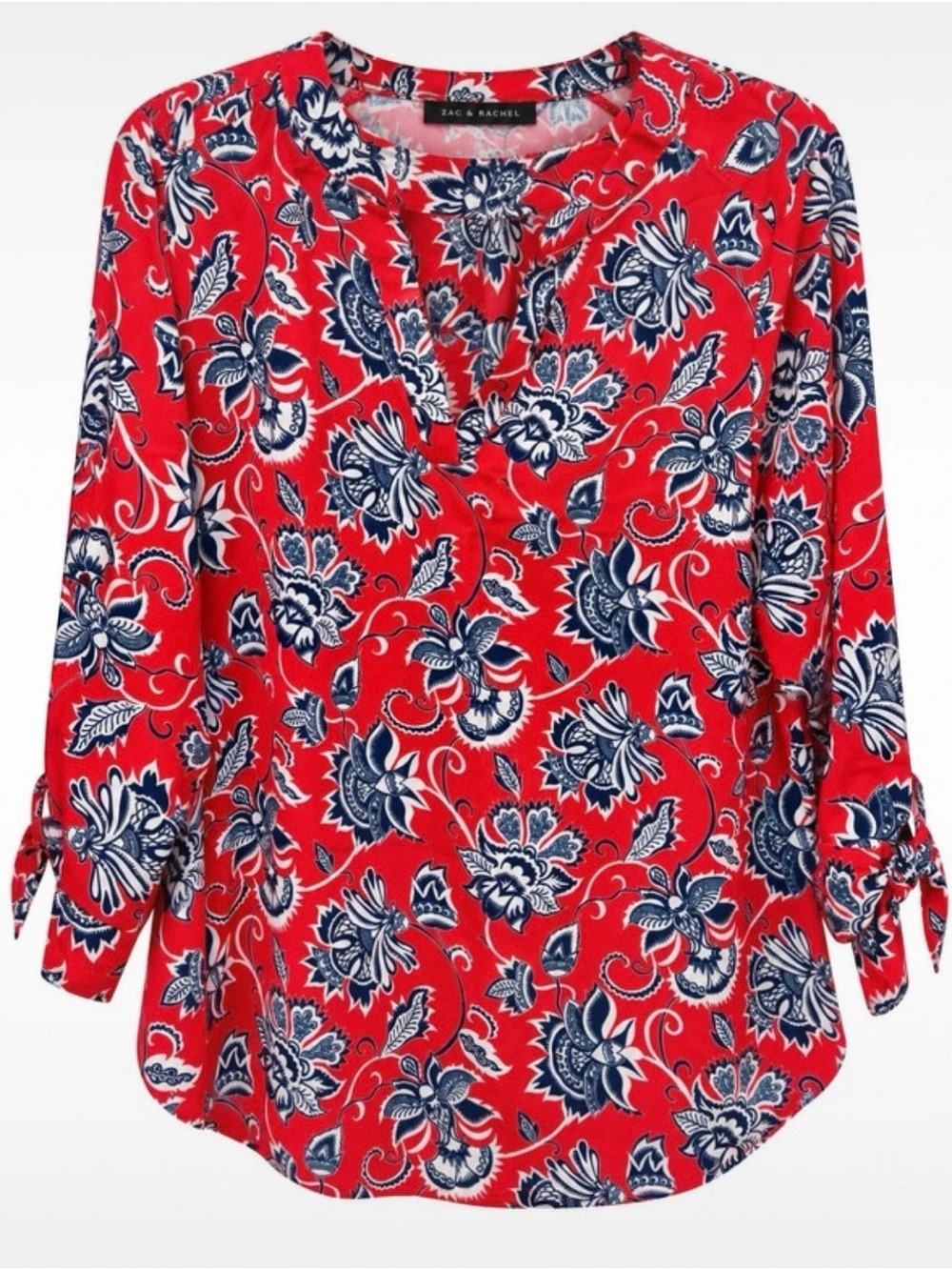 Floral Long Sleeve Blouse in Red & Blue